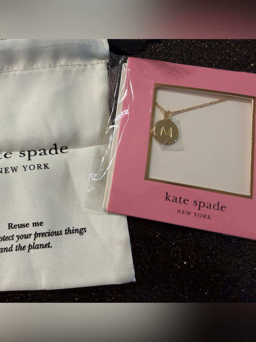 kate spade gold tone M initial chain